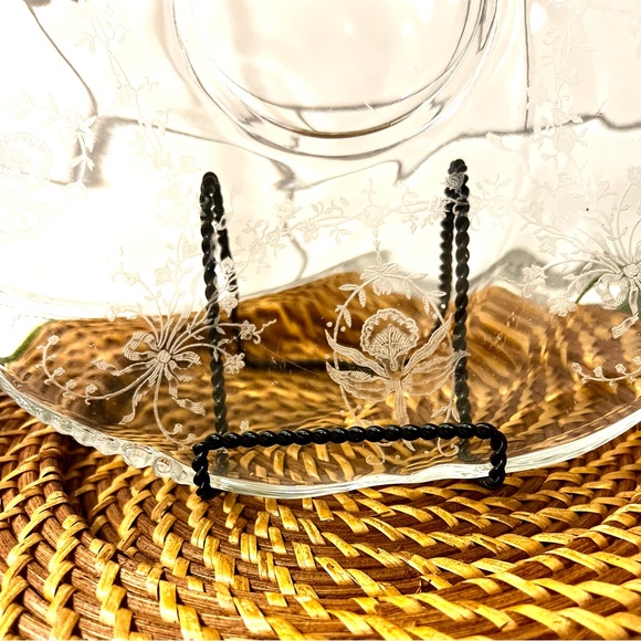Vintage Heisey Crystal Orchid Etch Salver Platter Ruffled Beaded & Rolled Edge - Picture 5 of 15
